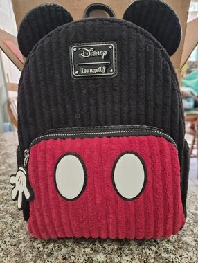 Loungefly Black & Red Mickey Corduroy Mini Backpack